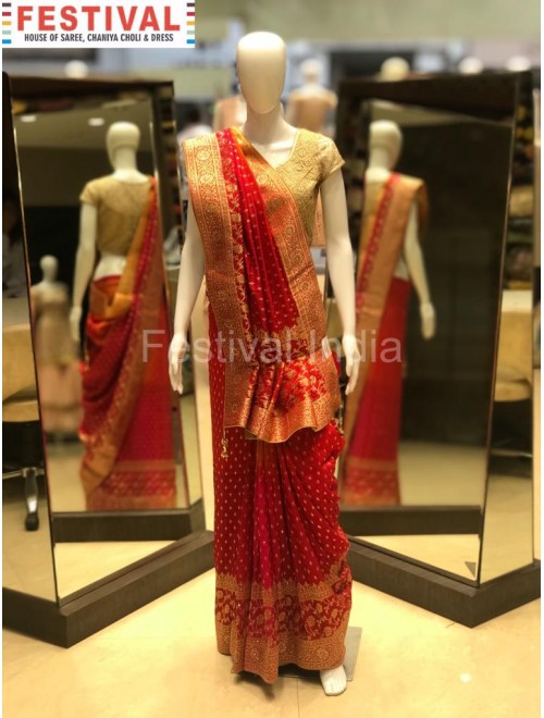 Eye Catchy Hot Red Color Silk Fabric Designer Wedding Wear Saree